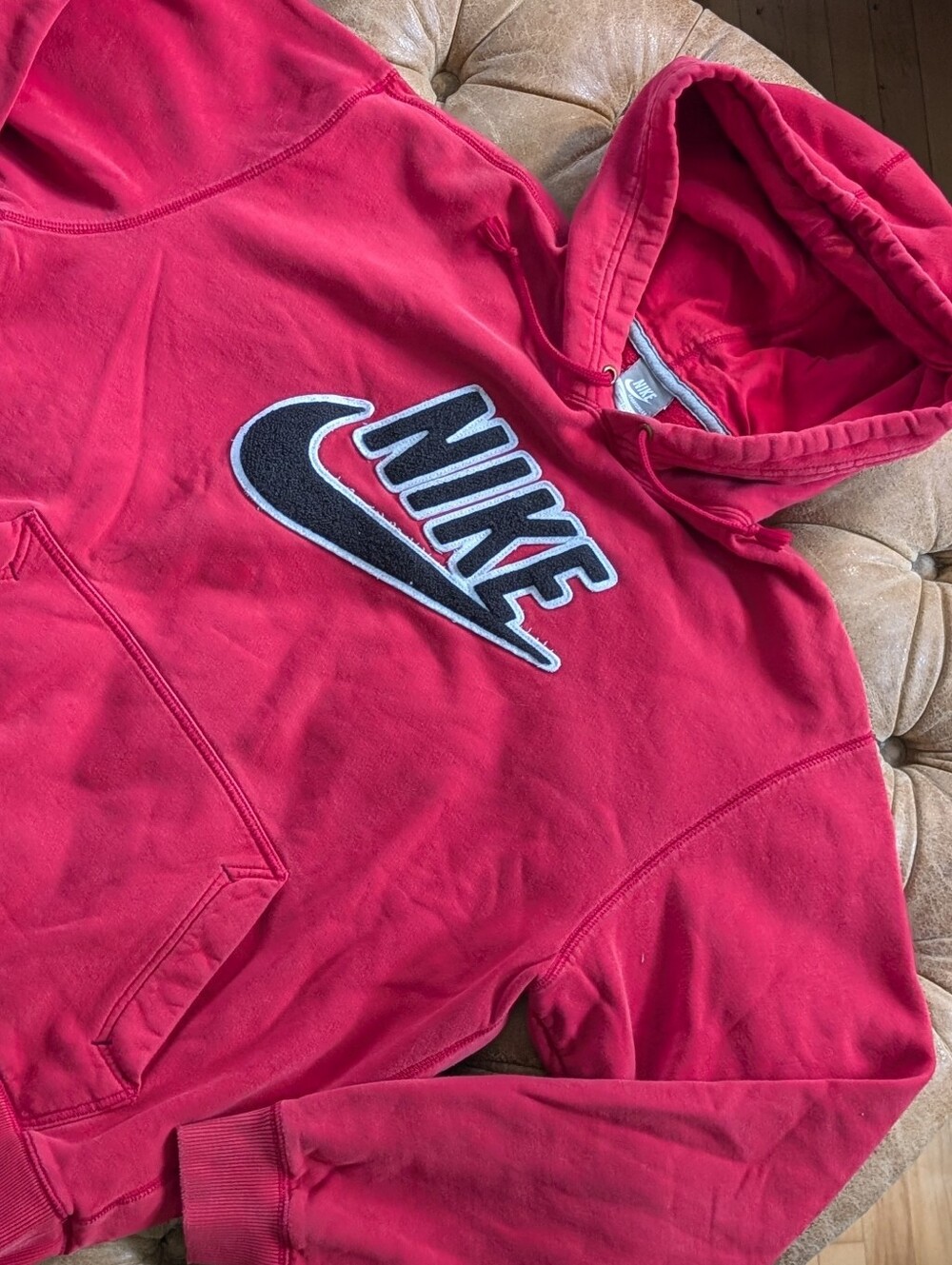 Nike Vintage Y2K Raised Letter Logo Hoodie Red Black Size Large Men's 2000s Rare